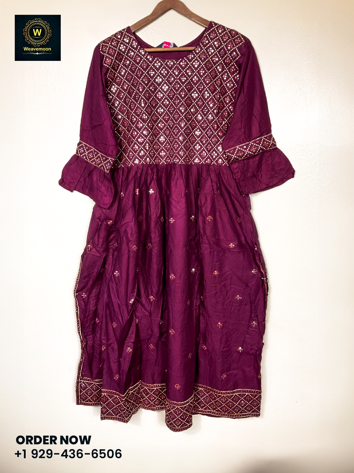 Wine Embroidered Georgette Anarkali Suit