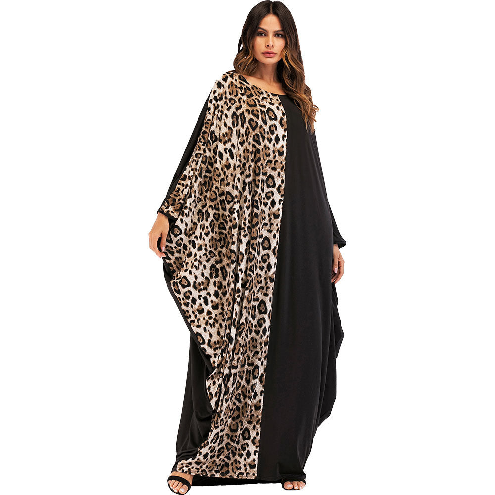 Leopard Knit Bat Sleeve Dress Muslim Robe Ramadan