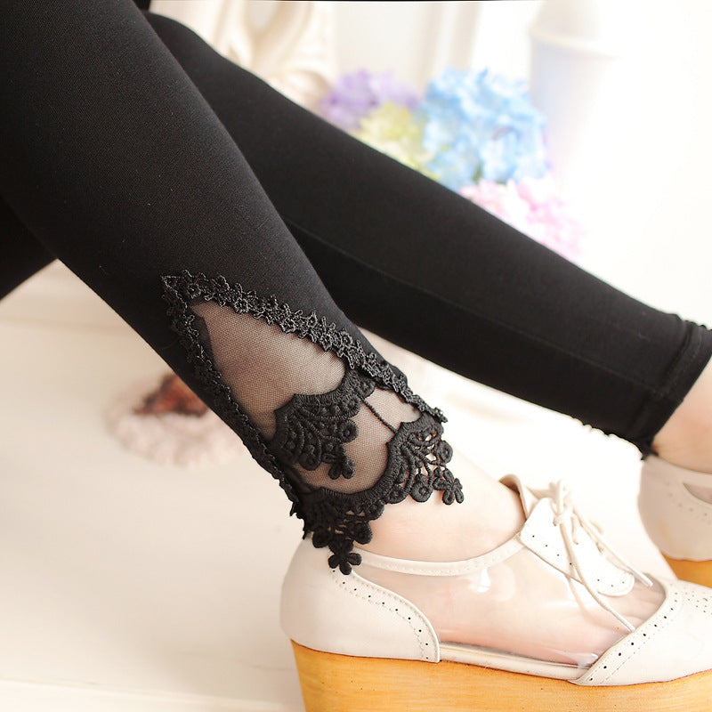 XS-7XL Leggings Women Cotton Lace Decoration Leggings 2021 Leggins Plus Size Long Leggings