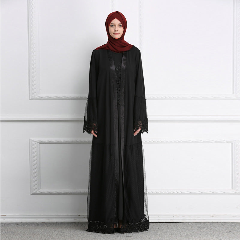 Dubai Women Robe Lace Open Abaya Malaysian National Style Dubai Robe Cardigan