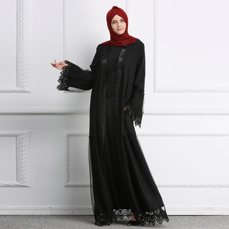 Dubai Women Robe Lace Open Abaya Malaysian National Style Dubai Robe Cardigan