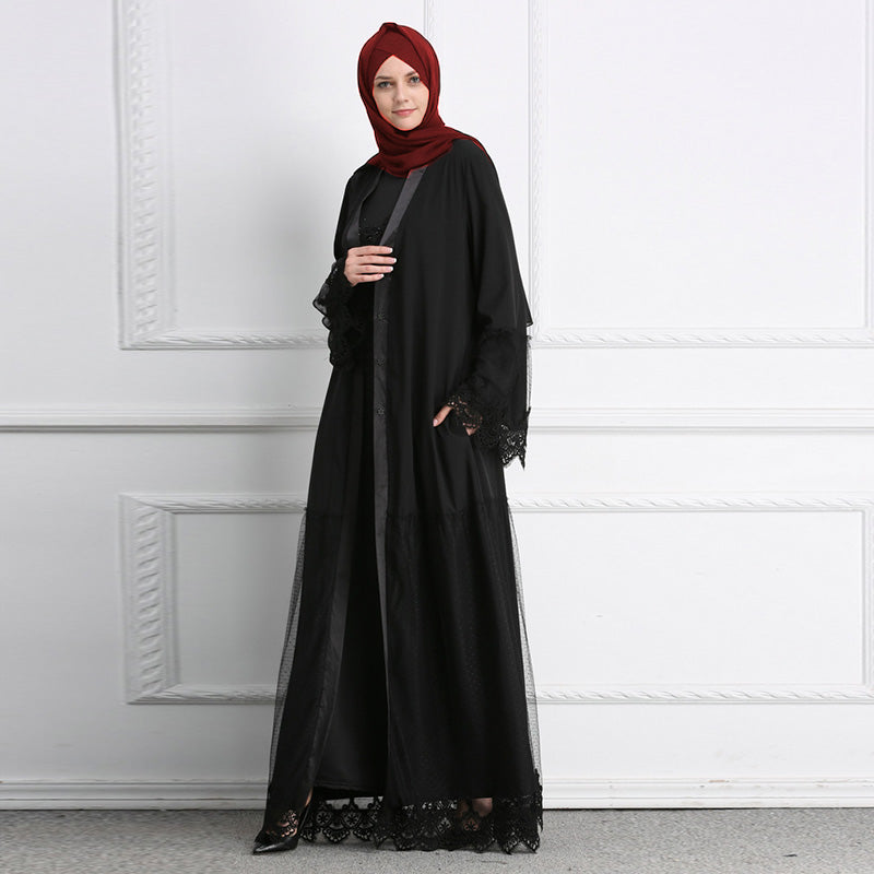 Dubai Women Robe Lace Open Abaya Malaysian National Style Dubai Robe Cardigan