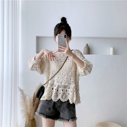 Simple Sexy Hollow Knit Sweater Han Fan Pullover Blouse