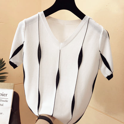 Ice Silk Short-sleeved T-shirt Female Loose And Thin Summer Tops Large Size Thin Bottoming Sweater