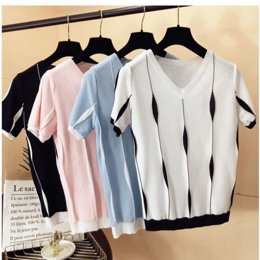 Ice Silk Short-sleeved T-shirt Female Loose And Thin Summer Tops Large Size Thin Bottoming Sweater
