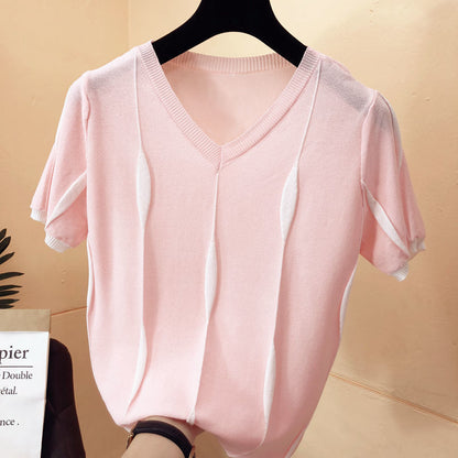 Ice Silk Short-sleeved T-shirt Female Loose And Thin Summer Tops Large Size Thin Bottoming Sweater