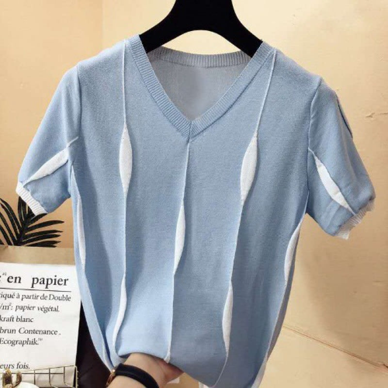 Ice Silk Short-sleeved T-shirt Female Loose And Thin Summer Tops Large Size Thin Bottoming Sweater