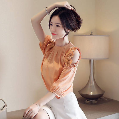 Sleeved Blouse Off-shouldered Chiffon Blouse In The Summer