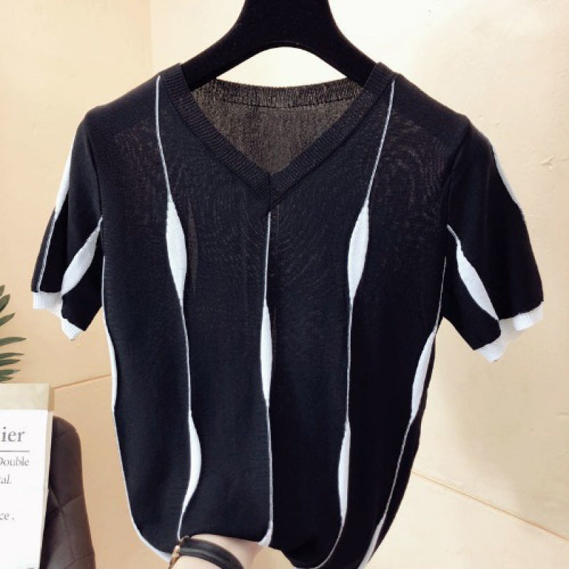 Ice Silk Short-sleeved T-shirt Female Loose And Thin Summer Tops Large Size Thin Bottoming Sweater