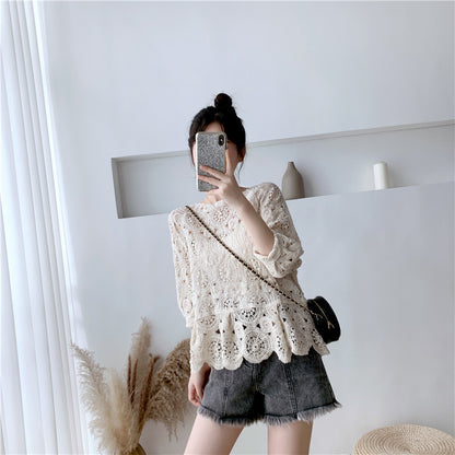 Simple Sexy Hollow Knit Sweater Han Fan Pullover Blouse